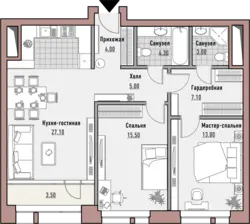 Design of 3 apartments with dressing room