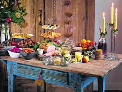 Festive table in the kitchen photo