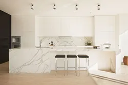 Белая Кухня Фартук Мрамор Фото