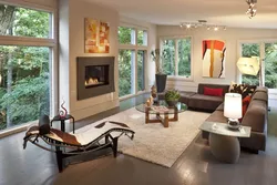 Living rooms with fireplace by the window photo