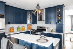 Blue kitchen gray countertop photo