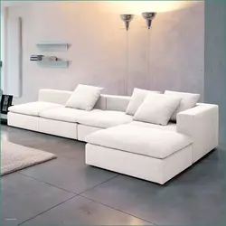 Corner light sofa in the living room photo