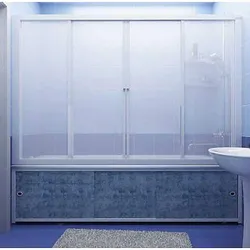 Sliding plastic curtains for bathroom photo