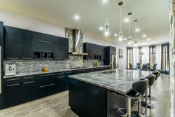 Black marble in the kitchen interior photo