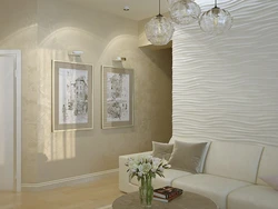Light decorative plaster in the living room photo