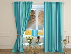 Curtains in the living room aqua color photo