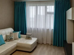 Curtains in the living room aqua color photo