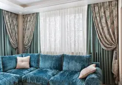 Curtains In The Living Room Aqua Color Photo