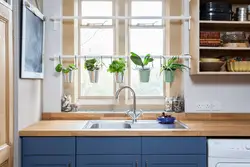 Дизайн окна на кухне из цветов фото