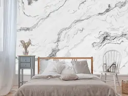 Wallpaper marble on the walls in the bedroom photo