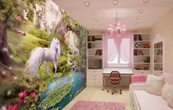 3D photo wallpaper on the wall in a children's bedroom