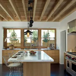 Ceiling design in the kitchen in a wooden house photo