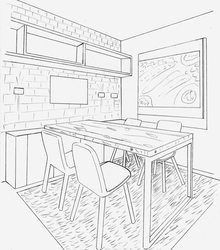Hand Drawn Kitchen Interior