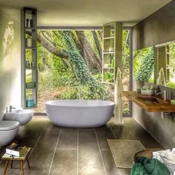 Greenery in the bathroom interior