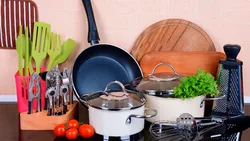 Pots in the kitchen interior