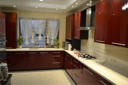 Red beige kitchen interior