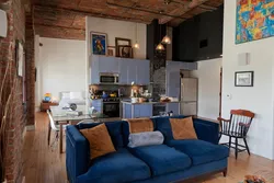 Loft sofa in the kitchen interior