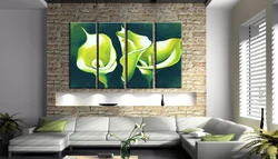 Зеленая картина в интерьере гостиной