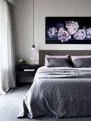 Gray paintings in the bedroom interior
