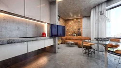 Concrete in the interior of the kitchen living room