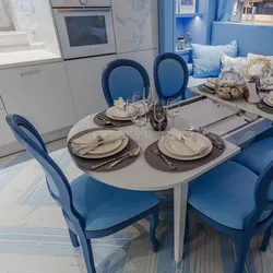 Blue table in the kitchen interior