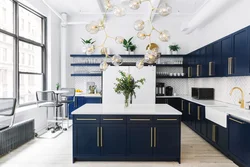Kitchen Interior Blue And Gold