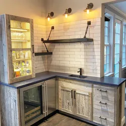 Loft shelves in the kitchen interior