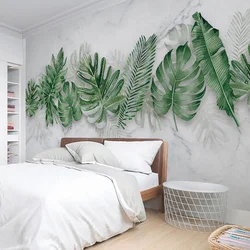 Bedroom interior with green leaves