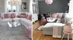 Пудровый диван в интерьере кухни