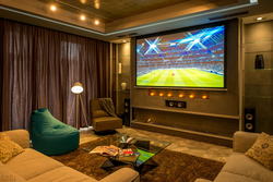 Living room interior with TV and console