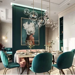 Emerald with beige in the kitchen interior