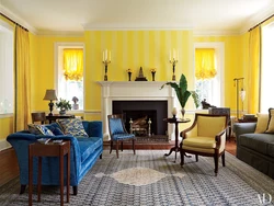 Желтый и коричневый цвет в интерьере гостиной
