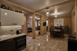 Imitation timber in the interior of a kitchen in a house