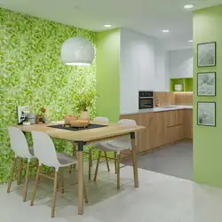Кухня дизайн если обои зеленые