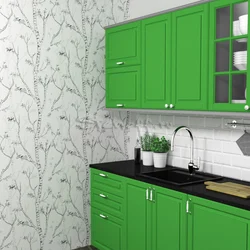 Kitchen design if the wallpaper is green