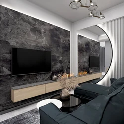 Living room design with white tv