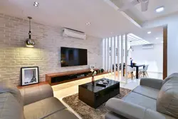 Living room design with white tv