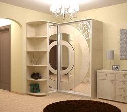 Corner wardrobe in the bedroom with mirrors and drawers photo