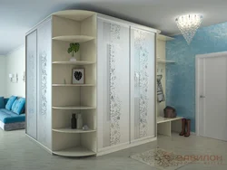 Corner wardrobe in the bedroom with mirrors and drawers photo
