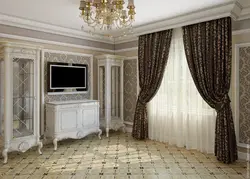 Beautiful curtains for the living room in the style of modern photo classic