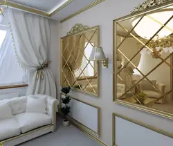 Зеркальная мозаика в интерьере гостиной