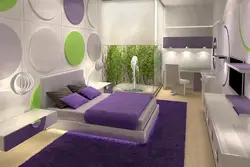 Сиренево зеленый интерьер спальни