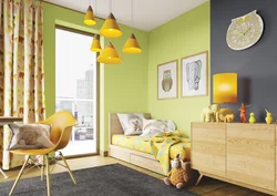 Желто зеленый интерьер спальни