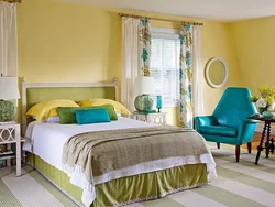 Желто зеленый интерьер спальни