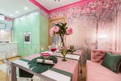 Зелено розовая гостиная фото