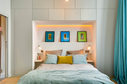 Bedroom interior with bed against the wall