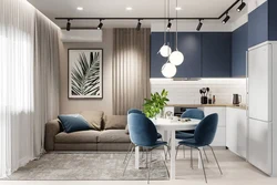 Серо синяя кухня гостиная дизайн