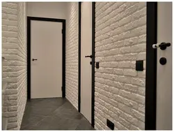 Hallway with white bricks photo