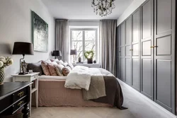 Gray wardrobe in the bedroom photo