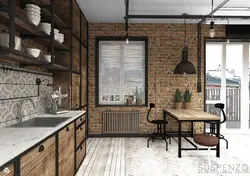 Photo Of A Kitchen Made Of Wood And Brick